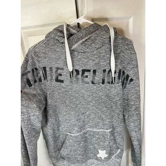 True Religion Women's Gray Graphic Hoodie Small Casual Kangaroo Pocket - Picture 2 of 9
